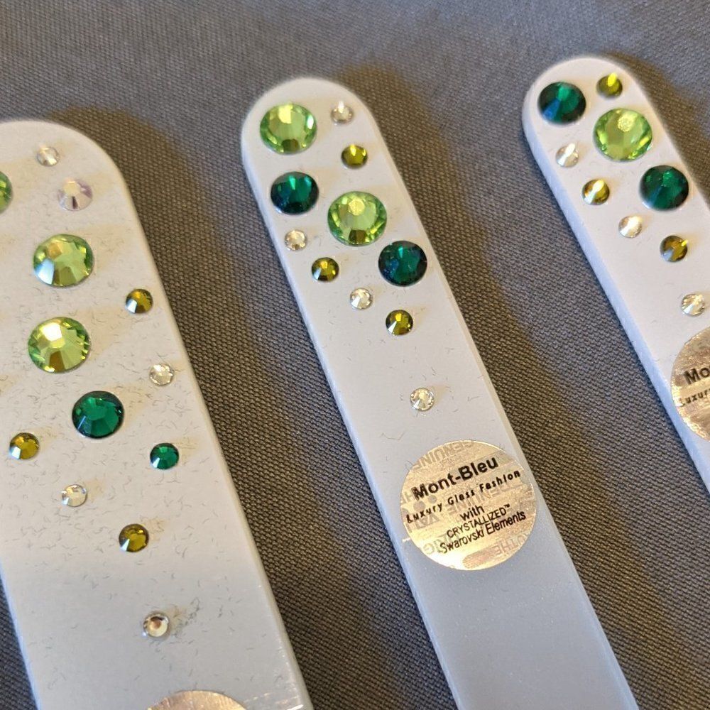 🆕SET OF 3 MONT BLEU DOUBLE SIDED GLASS NAIL FILES & SWAROVSKI CRYSTAL